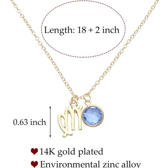 14k Gold Plated Zodiac Birthstone Crystal Pendant Necklace, Horoscope Sign Charm - Picture 5 of 7